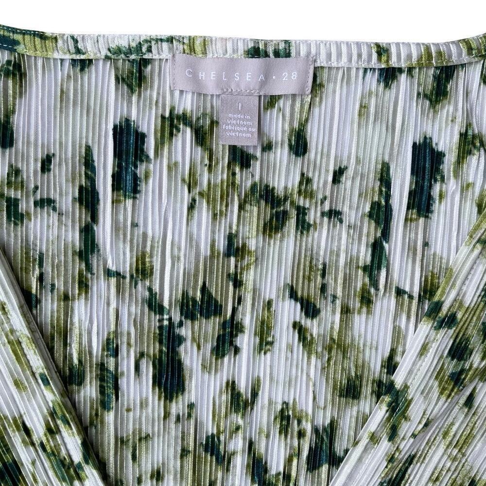 Chelsea28 Flutter Sleeve Plissé Midi Green Ivory Dress NWT Nordstrom - Large - Picture 4 of 12